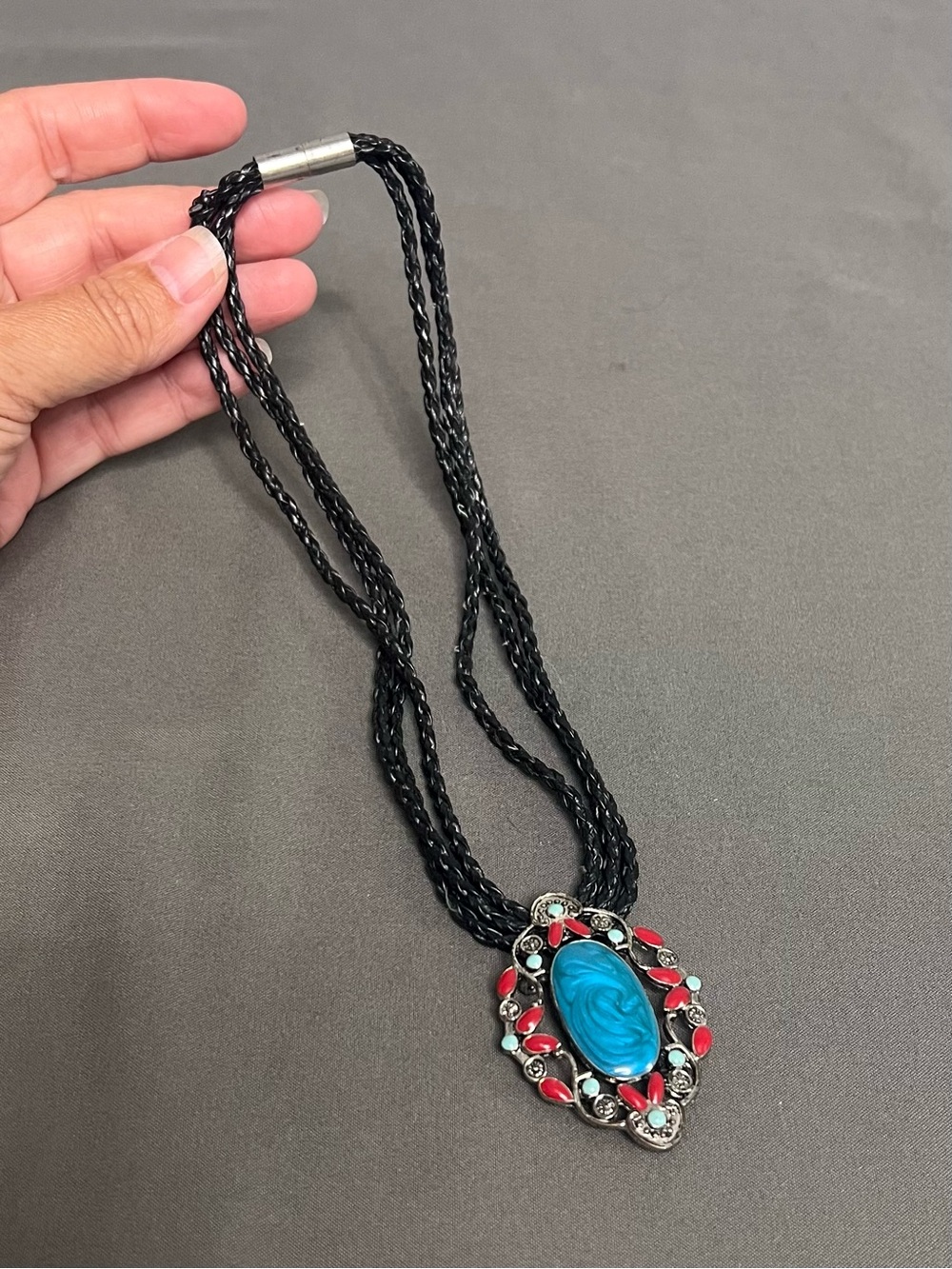 Sarah Designs Jewelry Southwestern Boho Pendant Necklace W/ Black Braided Cord
